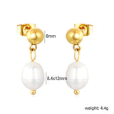 8.4*12mm freshwater pearl pendant+6mm steel earrings gold color