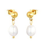 8.4*12mm freshwater pearl pendant+6mm steel earrings gold color
