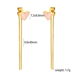7.2*6.9mm Pink Drops Peach Heart + 0.9*40mm Round Snake Chain Tassel Earrings Gold