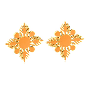 20.2*20.2mm orange/green four-petal flower leaf oil drop earrings gold color