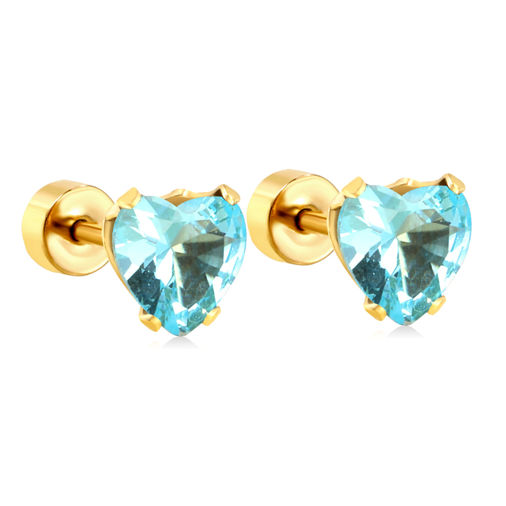 12 pair 6mm Steel/Gold Heart White/Black/Blue CZ Screw Plugs