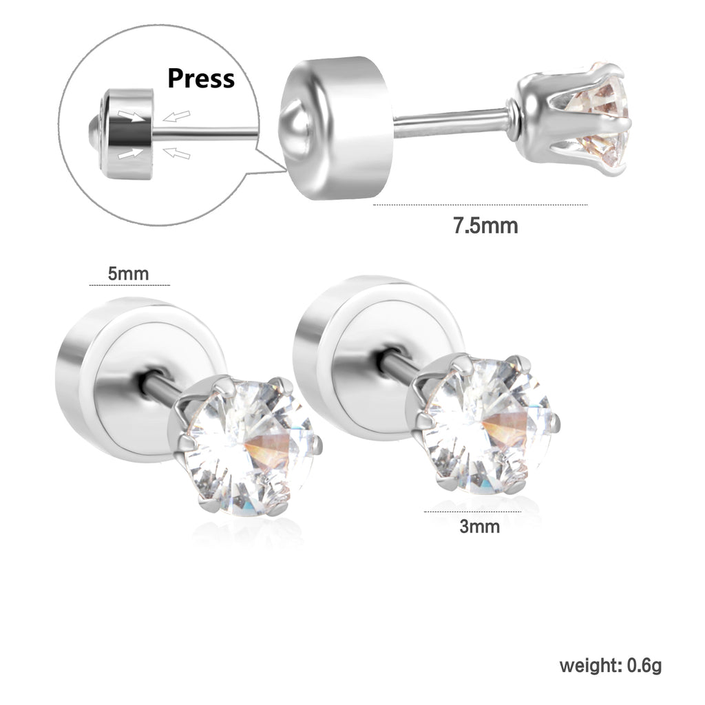 12 pair 3-5mm steel color/gold/rose gold pat plug earrings