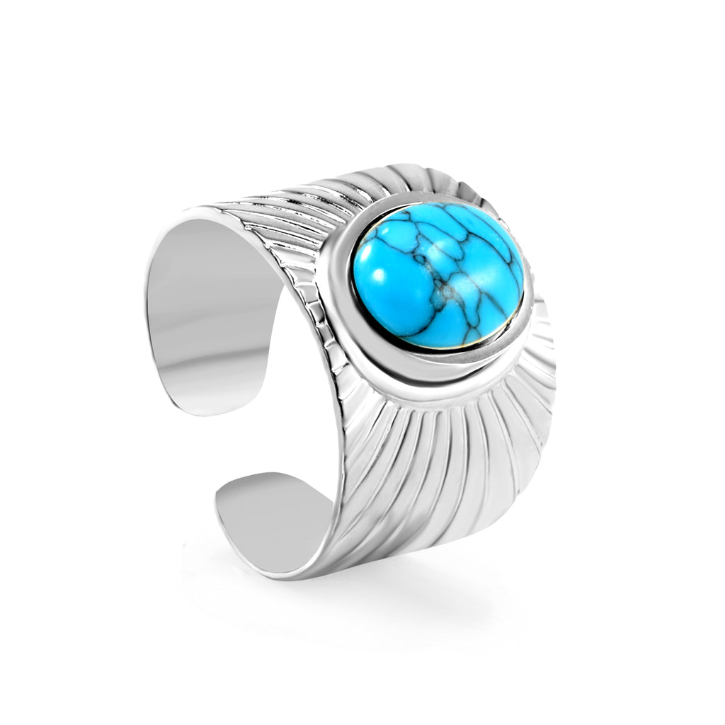 H14.2mm turquoise open-end ring, steel / gold color