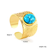 H14.2mm turquoise open-end ring, steel / gold color