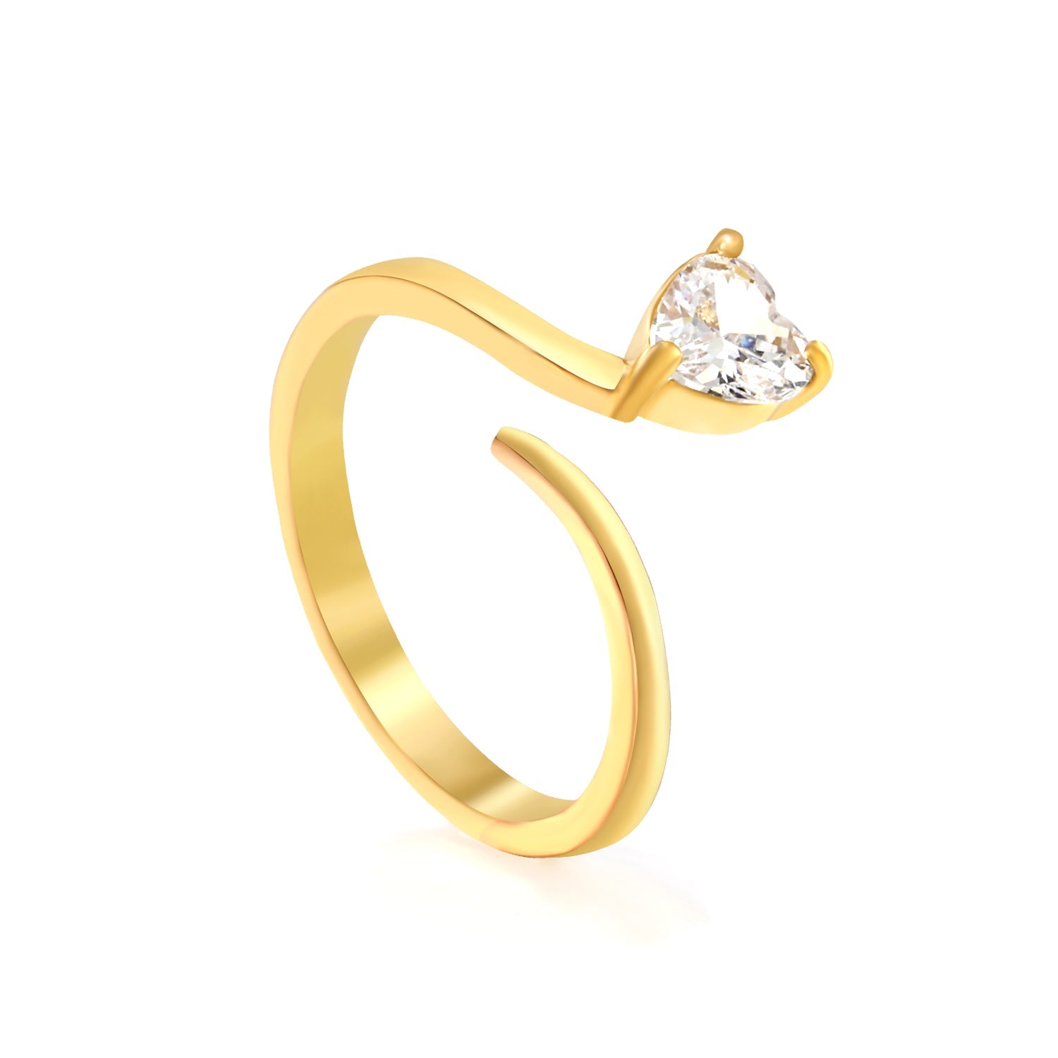 Height 7.3mm White zirconium heart shaped ring steel color / gold asonjewelry