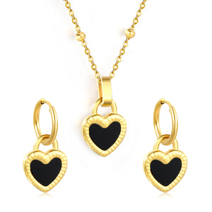 Reversible Black Shells Love Set Gold Earrings: 13.9*18.1mm Pendant: 13.9*18.1mm Clip Bead Chain 47+5cm+6mm Round Tail Plaque