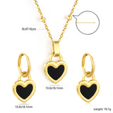 Reversible Black Shells Love Set Gold Earrings: 13.9*18.1mm Pendant: 13.9*18.1mm Clip Bead Chain 47+5cm+6mm Round Tail Plaque
