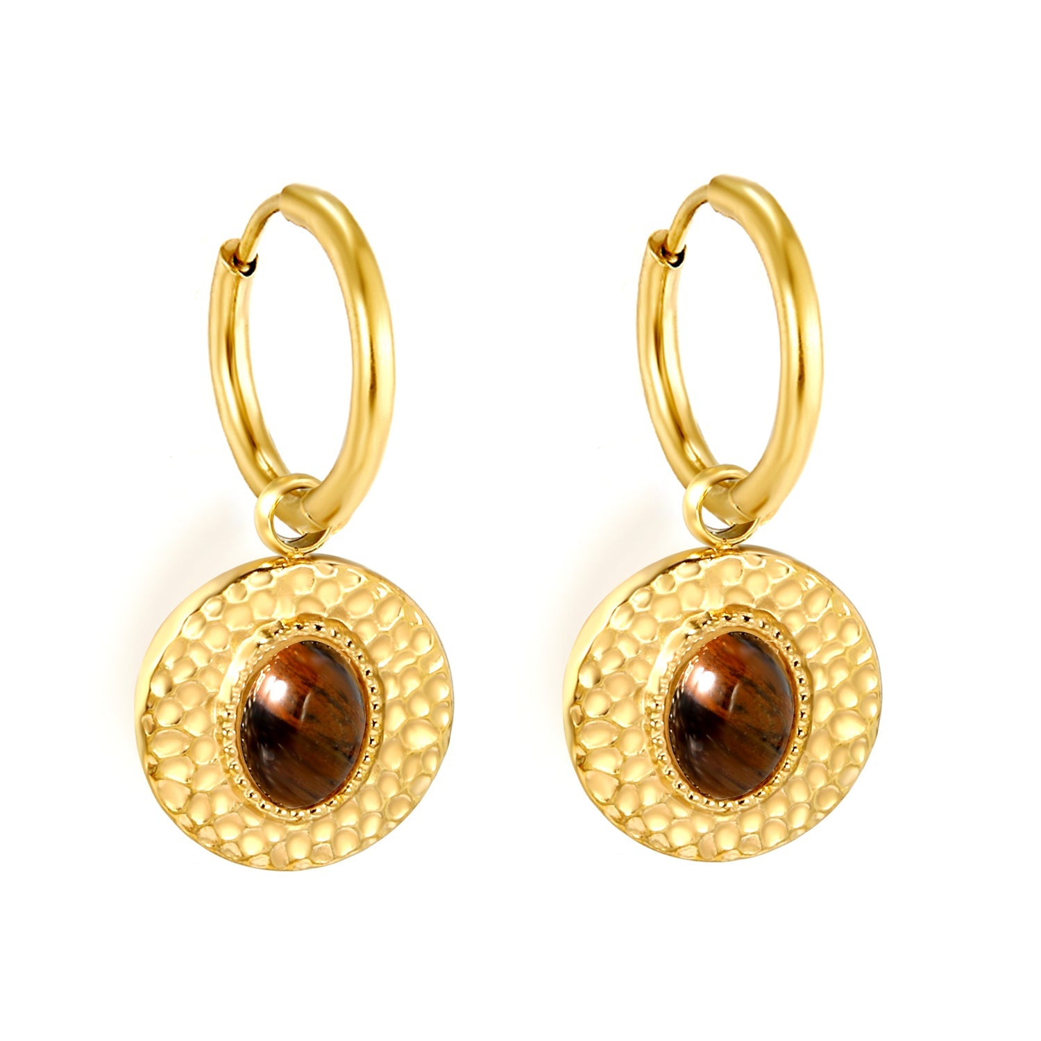 2*12mm I.D. earrings+15.5mm round cake stick imitation white pearl/pink crystal/tiger eye stone earrings gold color asonjewelry