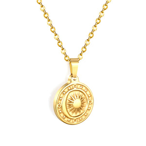 15.4mm Sun Moon Star Compass Pendant 45+5+6mm Necklace Steel/Golden