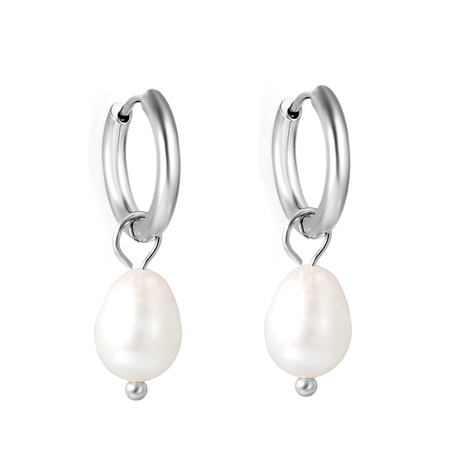 2*10mm inner diameter earrings + 7.7*10.3mm freshwater pearl earrings steel/golden color asonjewelry