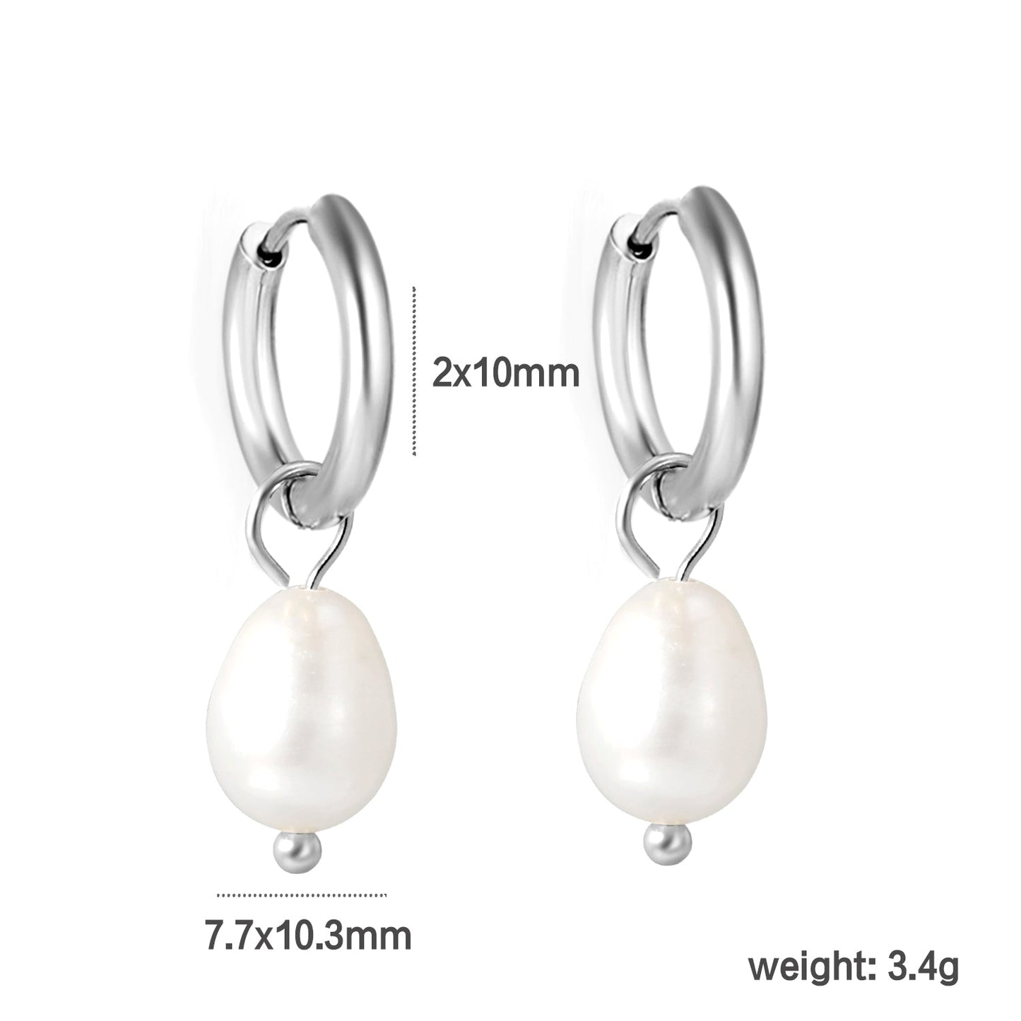 2*10mm inner diameter earrings + 7.7*10.3mm freshwater pearl earrings steel/golden color asonjewelry