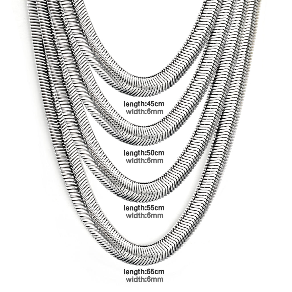 6mm*45-60cm Flat Snake Chain Steel Color