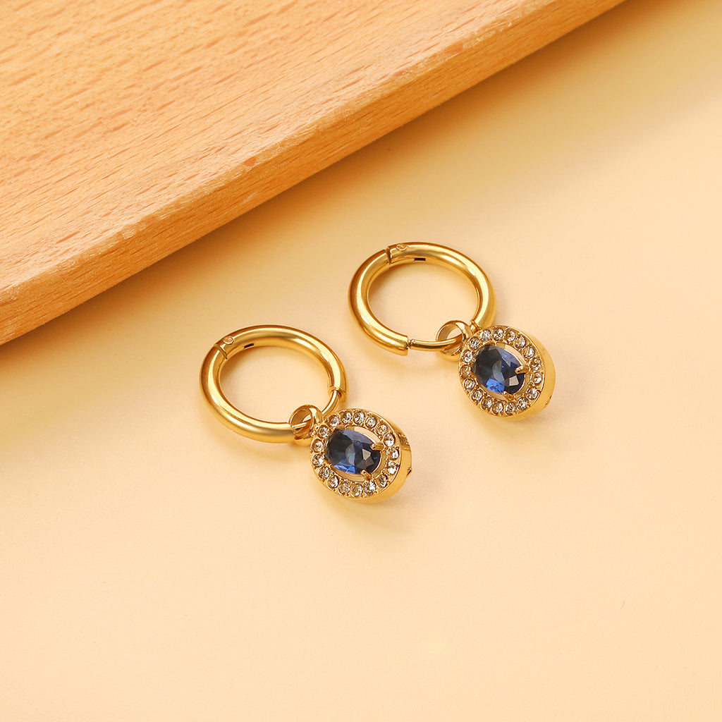 2x14.3mm Circle with Oval White&Red&Pink&Blue&Green Diamonds+White Diamond Hoop Earrings 8.4*10.2mm