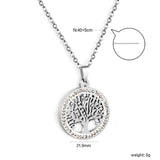 21.9mm Round Hollowed Out Tree of Life with White Diamonds Pendant 40+5cm Necklace Steel/Golden
