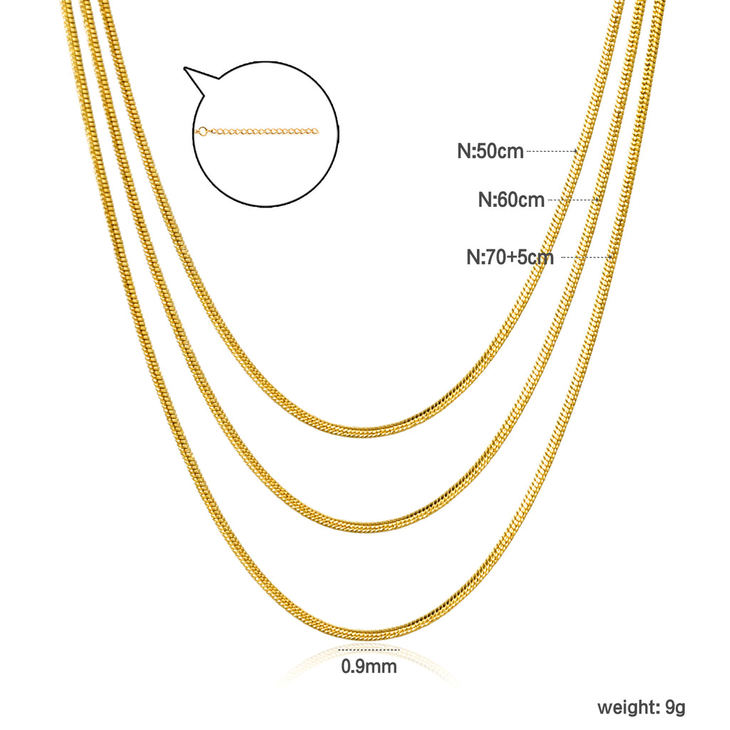 Sweater Chain 0.9 Round Snake 50+60+70cm+5cm+6mm Round Tail Plate Necklace Steel/Golden