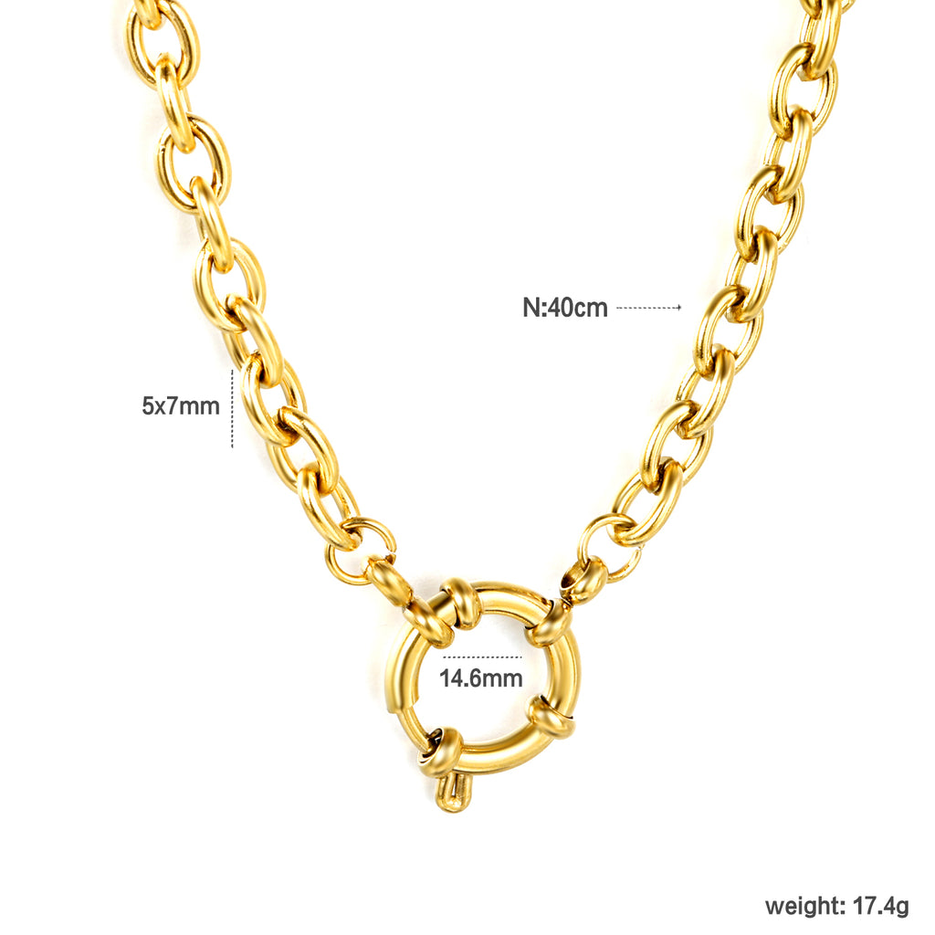 Razor/O Chain W4mm*40cm+Round Buckle O.D. 14.6mm Necklace Gold Color