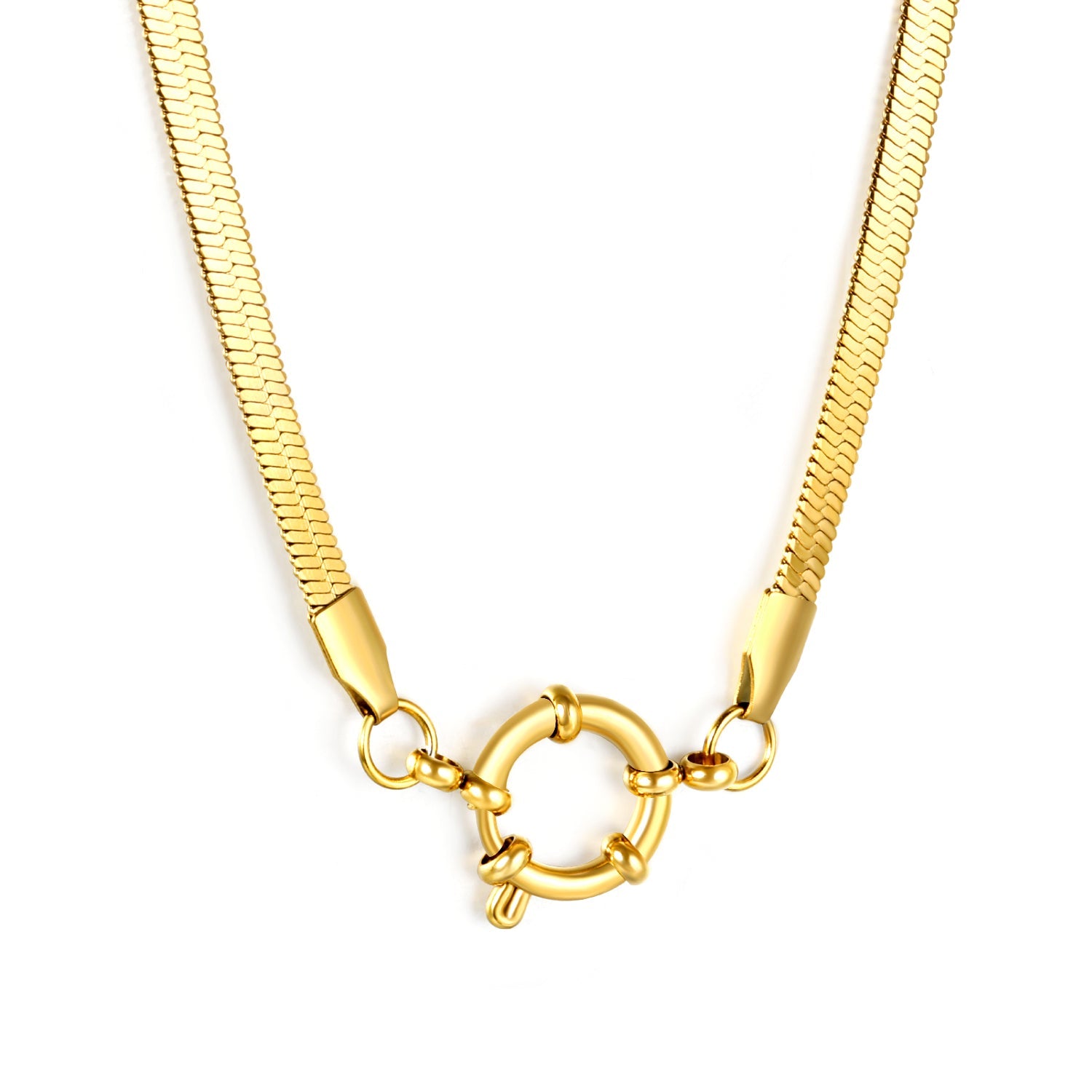 Razor/O Chain W4mm*40cm+Round Buckle O.D. 14.6mm Necklace Gold Color asonjewelry