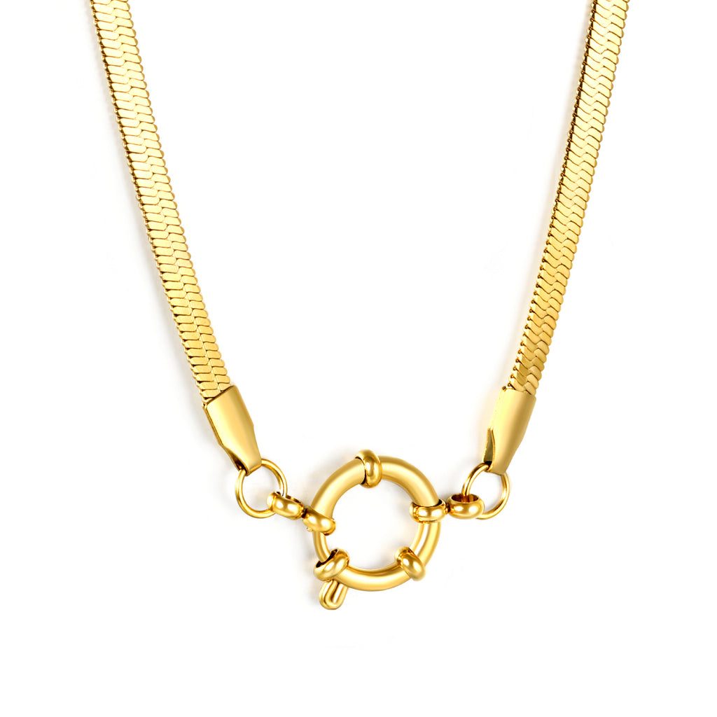 Razor/O Chain W4mm*40cm+Round Buckle O.D. 14.6mm Necklace Gold Color