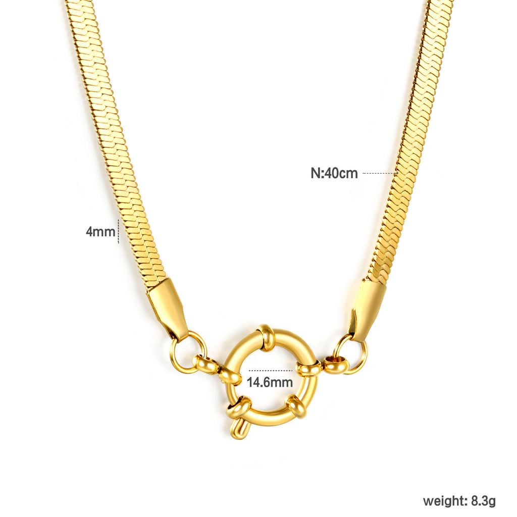 Razor/O Chain W4mm*40cm+Round Buckle O.D. 14.6mm Necklace Gold Color