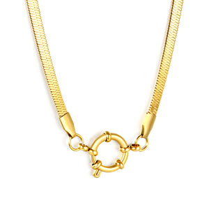 Razor/O Chain W4mm*40cm+Round Buckle O.D. 14.6mm Necklace Gold Color