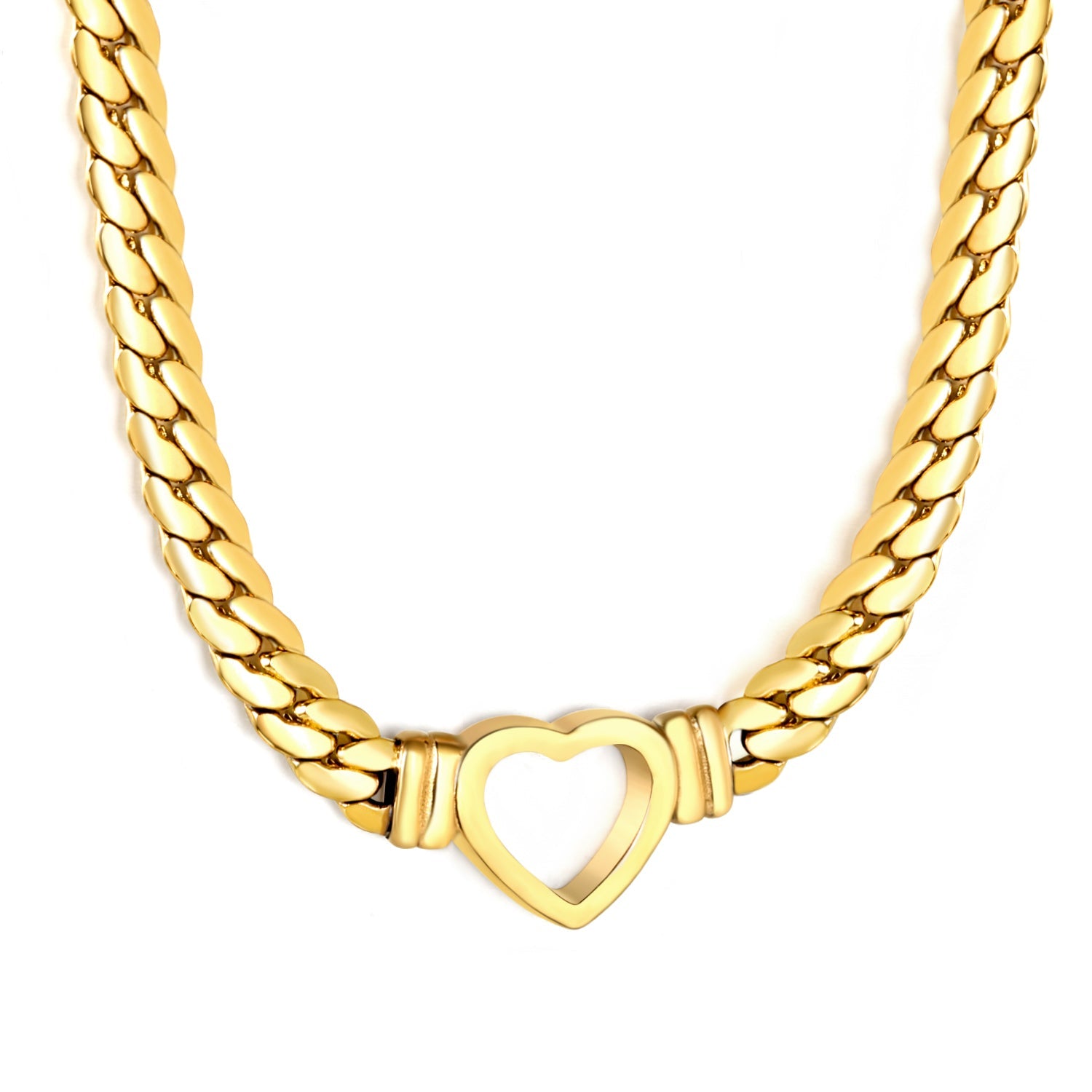 16.2 x 15mm hollow heart-shaped pendant with 6mm gold dragon chain, 40+5cm+6mm round pendant necklace, gold asonjewelry