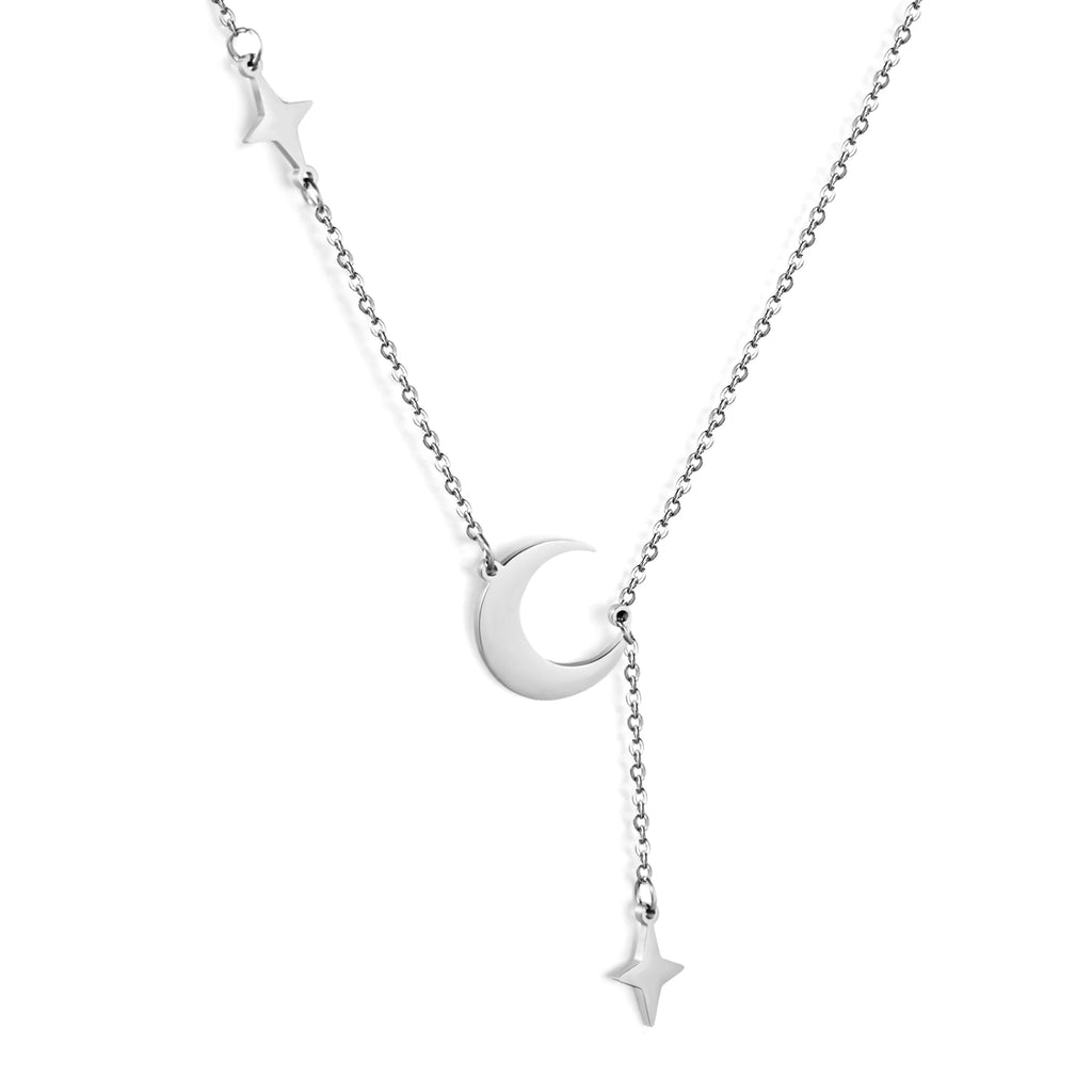 18.4*17mm moon+8.4*13.3mm star accessories 4cm tassel 42+5cm necklace steel/golden