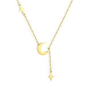18.4*17mm moon+8.4*13.3mm star accessories 4cm tassel 42+5cm necklace steel/golden