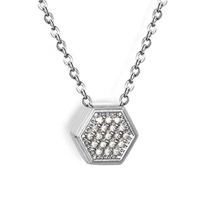 7.8 x 8.6mm raised-edge hexagonal CNC white zirconia pendant 0.3mm cross chain 40+5cm + 6mm round pendant necklace Steel/Gold