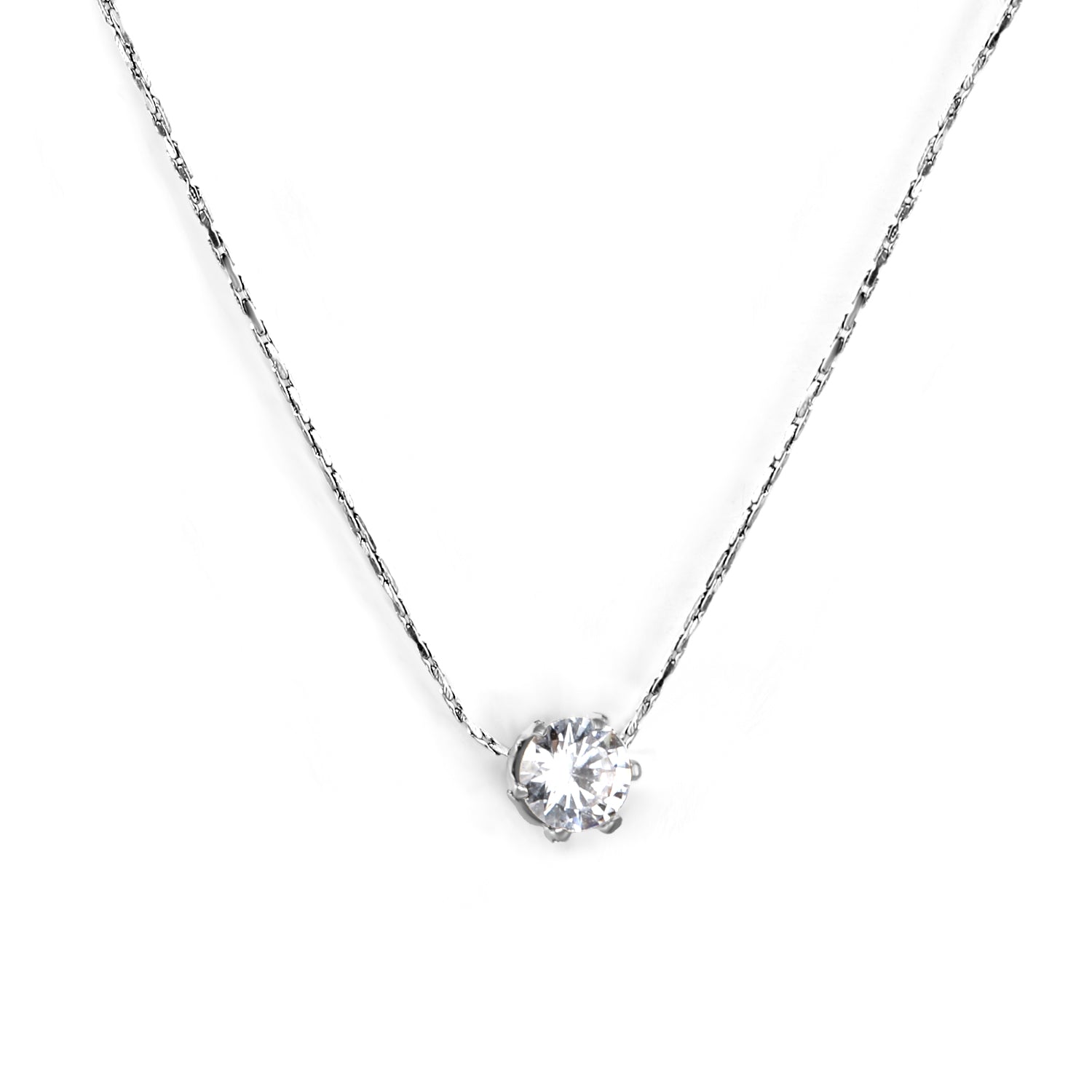 5mm Six Claws Round White Diamond Pendant 40+5cm+6mm Round Tail Plaque Necklace Steel/Golden asonjewelry