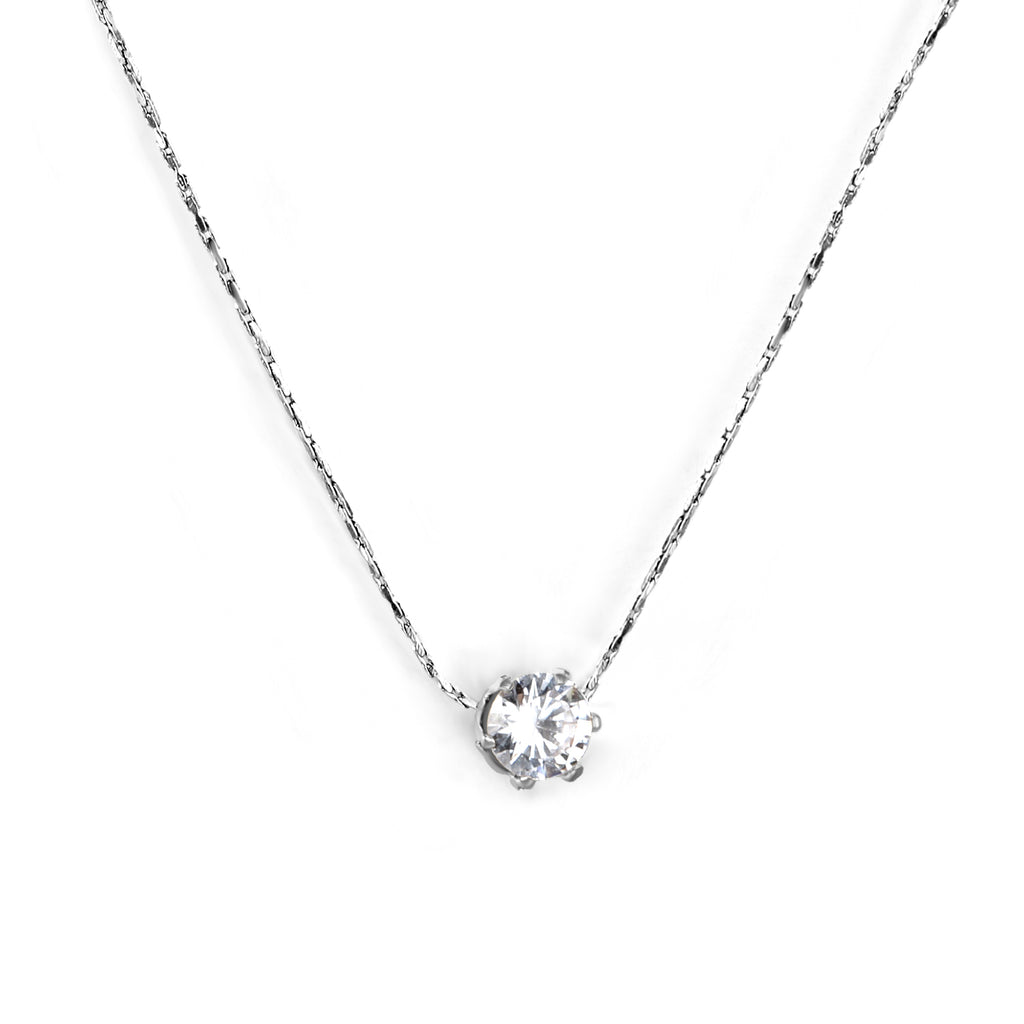 5mm Six Claws Round White Diamond Pendant 40+5cm+6mm Round Tail Plaque Necklace Steel/Golden