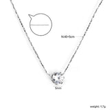 5mm Six Claws Round White Diamond Pendant 40+5cm+6mm Round Tail Plaque Necklace Steel/Golden