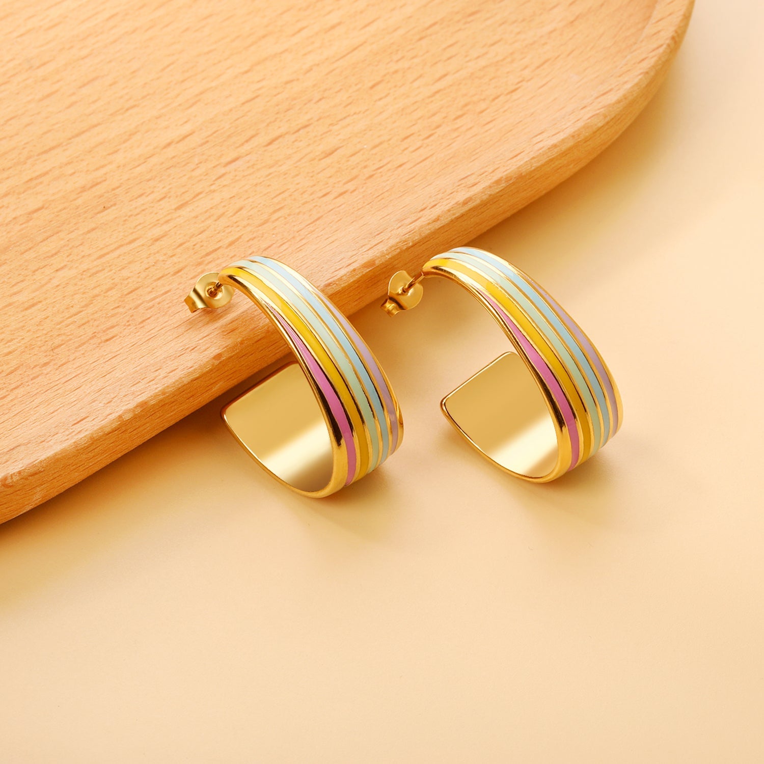 Oval C shape with mixed color with rose yellow blue & red green orange drop earrings 13.6*30.6mm asonjewelry