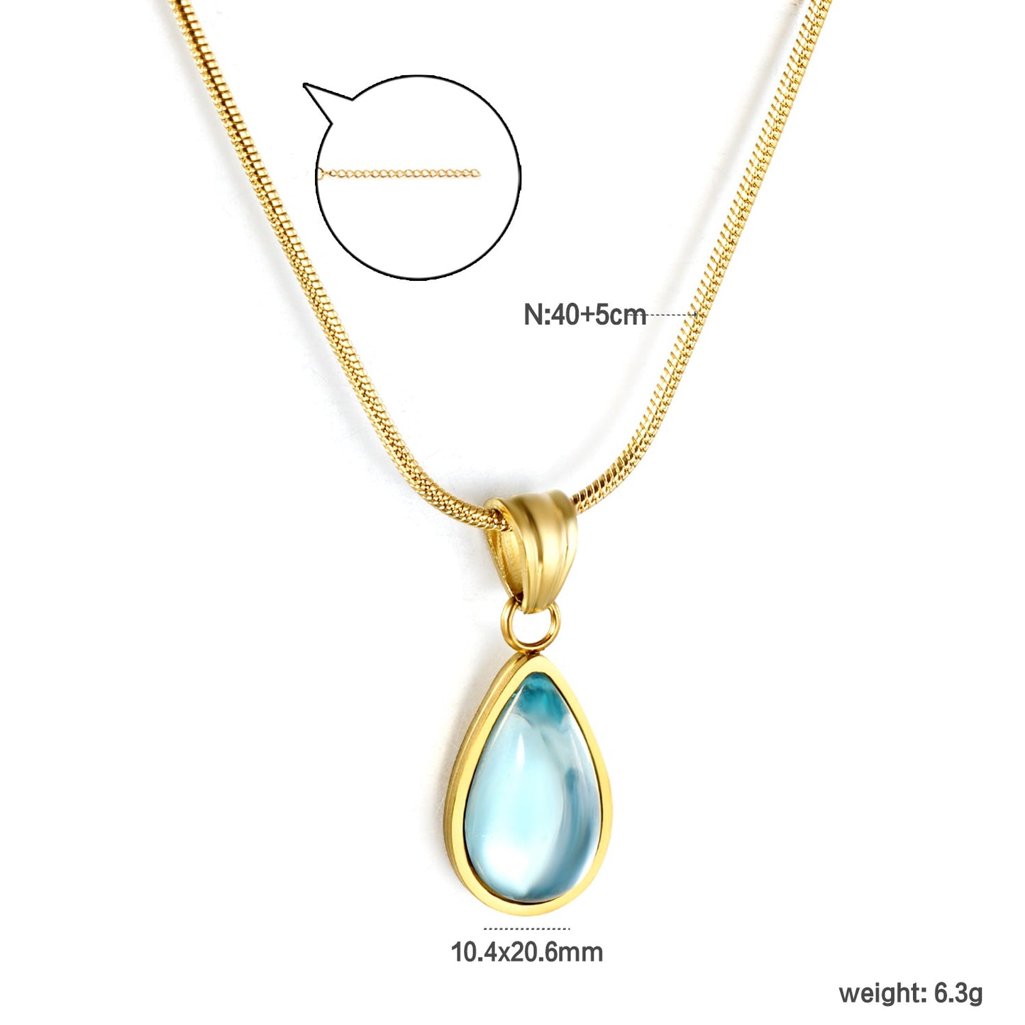 5mm Six Claws Round White Diamond Pendant 40+5cm+6mm Round Tail Plaque Necklace Steel/Golden asonjewelry