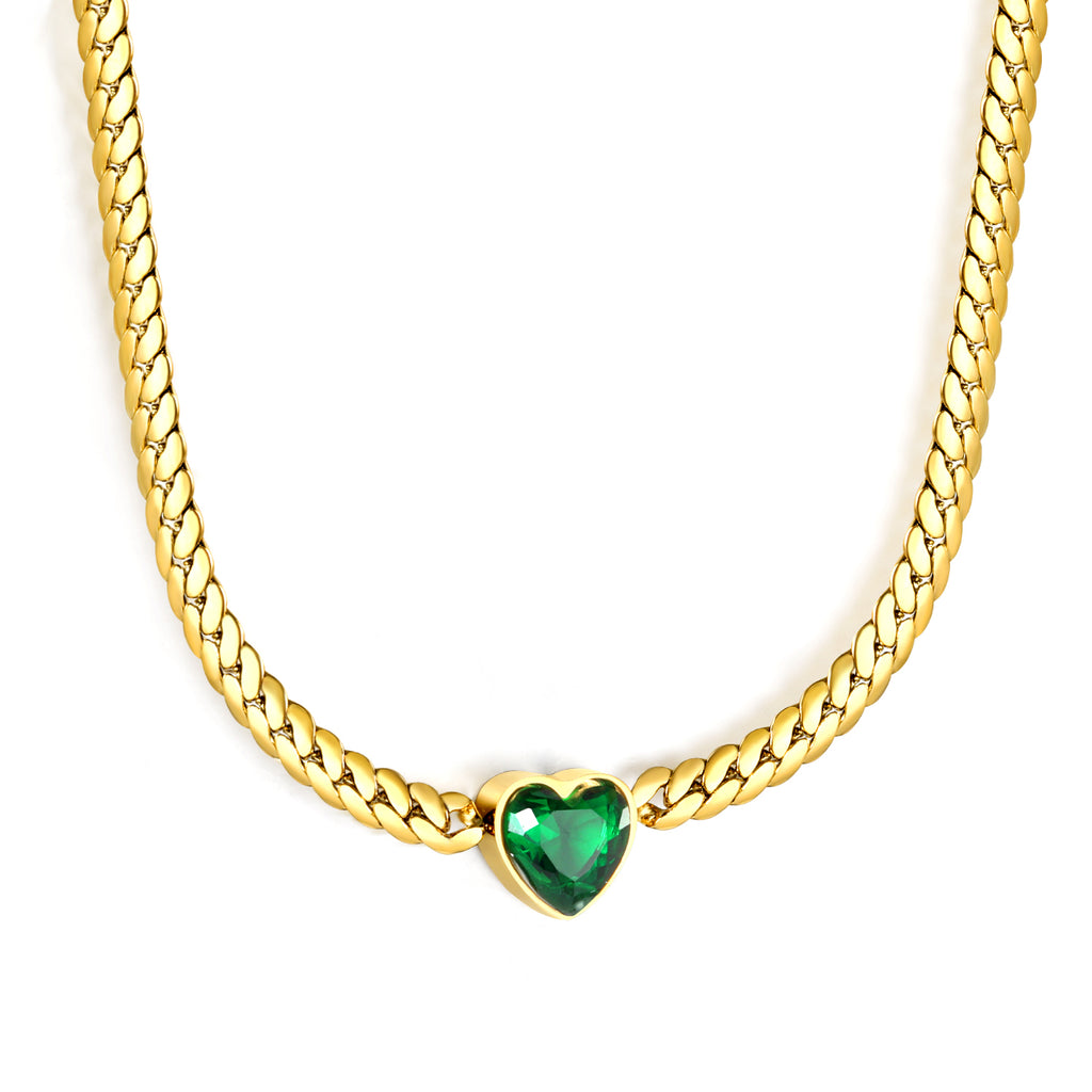 12.2mm White/Green Diamond Heart Pendant 4mm Golden Dragon Necklace 40+5cm+3*10mm Square Tail Plate/Cone Tail Plate Necklace Golden