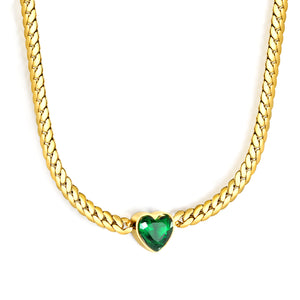 12.2mm White/Green Diamond Heart Pendant 4mm Golden Dragon Necklace 40+5cm+3*10mm Square Tail Plate/Cone Tail Plate Necklace Golden