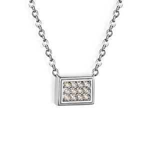 7.7 x 6mm beveled rectangular CNC white zirconia pendant, 0.3mm cross chain 40+5cm + 6mm round pendant necklace, steel color/gold color