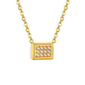 7.7 x 6mm beveled rectangular CNC white zirconia pendant, 0.3mm cross chain 40+5cm + 6mm round pendant necklace, steel color/gold color