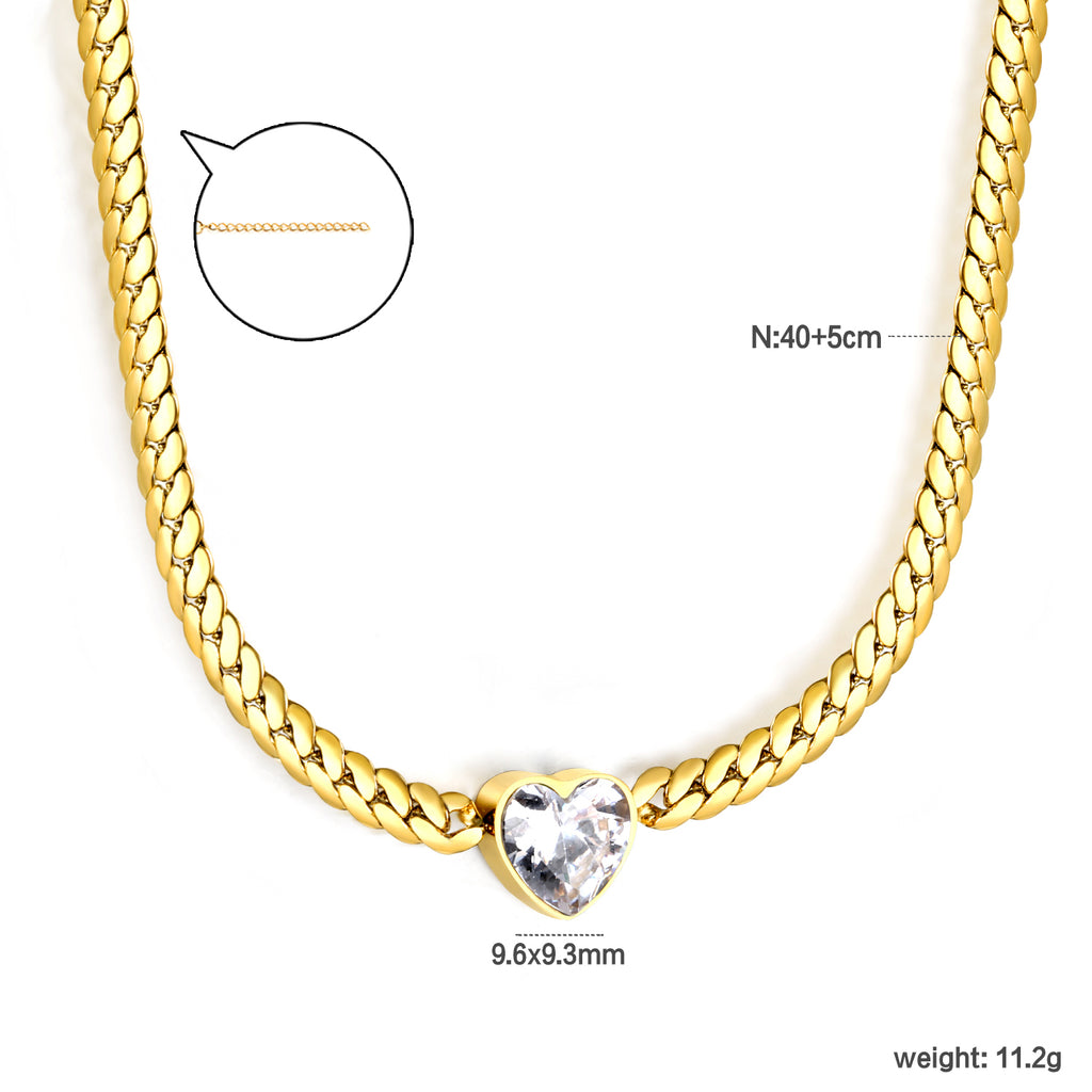 12.2mm White/Green Diamond Heart Pendant 4mm Golden Dragon Necklace 40+5cm+3*10mm Square Tail Plate/Cone Tail Plate Necklace Golden