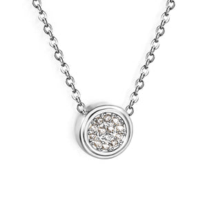 8.5mm beveled round CNC white zirconia pendant 0.3 cross chain 40+5cm+6mm round pendant necklace steel color/gold color