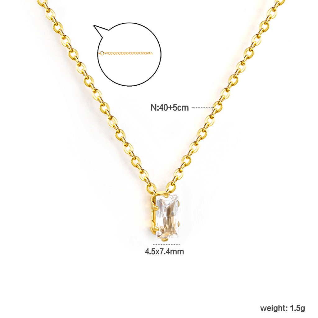 4.5*7.4mm Square White/Purple/Champagne Zircon Pendant 0.3 Cross Chain 40+5cm+6mm Round Tail Plaque Necklace GOLDEN