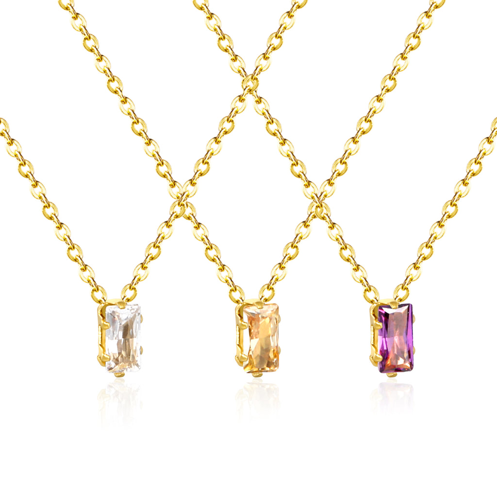 4.5*7.4mm Square White/Purple/Champagne Zircon Pendant 0.3 Cross Chain 40+5cm+6mm Round Tail Plaque Necklace GOLDEN