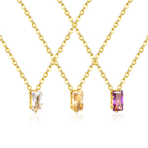 4.5*7.4mm Square White/Purple/Champagne Zircon Pendant 0.3 Cross Chain 40+5cm+6mm Round Tail Plaque Necklace GOLDEN