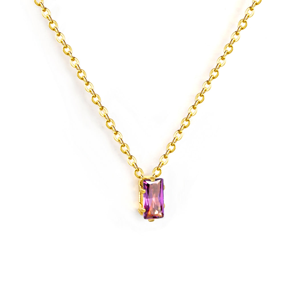 4.5*7.4mm Square White/Purple/Champagne Zircon Pendant 0.3 Cross Chain 40+5cm+6mm Round Tail Plaque Necklace GOLDEN