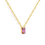 4.5*7.4mm Square White/Purple/Champagne Zircon Pendant 0.3 Cross Chain 40+5cm+6mm Round Tail Plaque Necklace GOLDEN