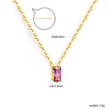 4.5*7.4mm Square White/Purple/Champagne Zircon Pendant 0.3 Cross Chain 40+5cm+6mm Round Tail Plaque Necklace GOLDEN