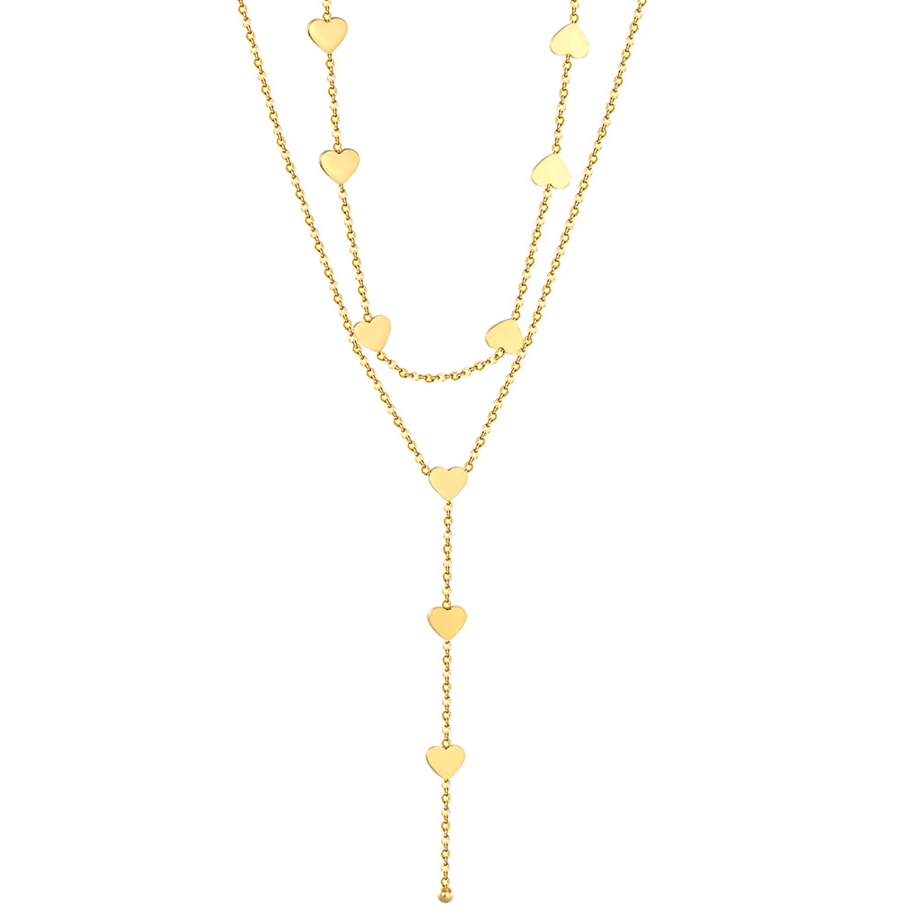 7.3*6.3mm Heart 8cm Tassel Accessories 38+45+5cm+6mm Round Tail Plaque Double Chain Necklace Gold