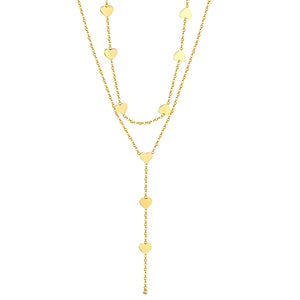 7.3*6.3mm Heart 8cm Tassel Accessories 38+45+5cm+6mm Round Tail Plaque Double Chain Necklace Gold