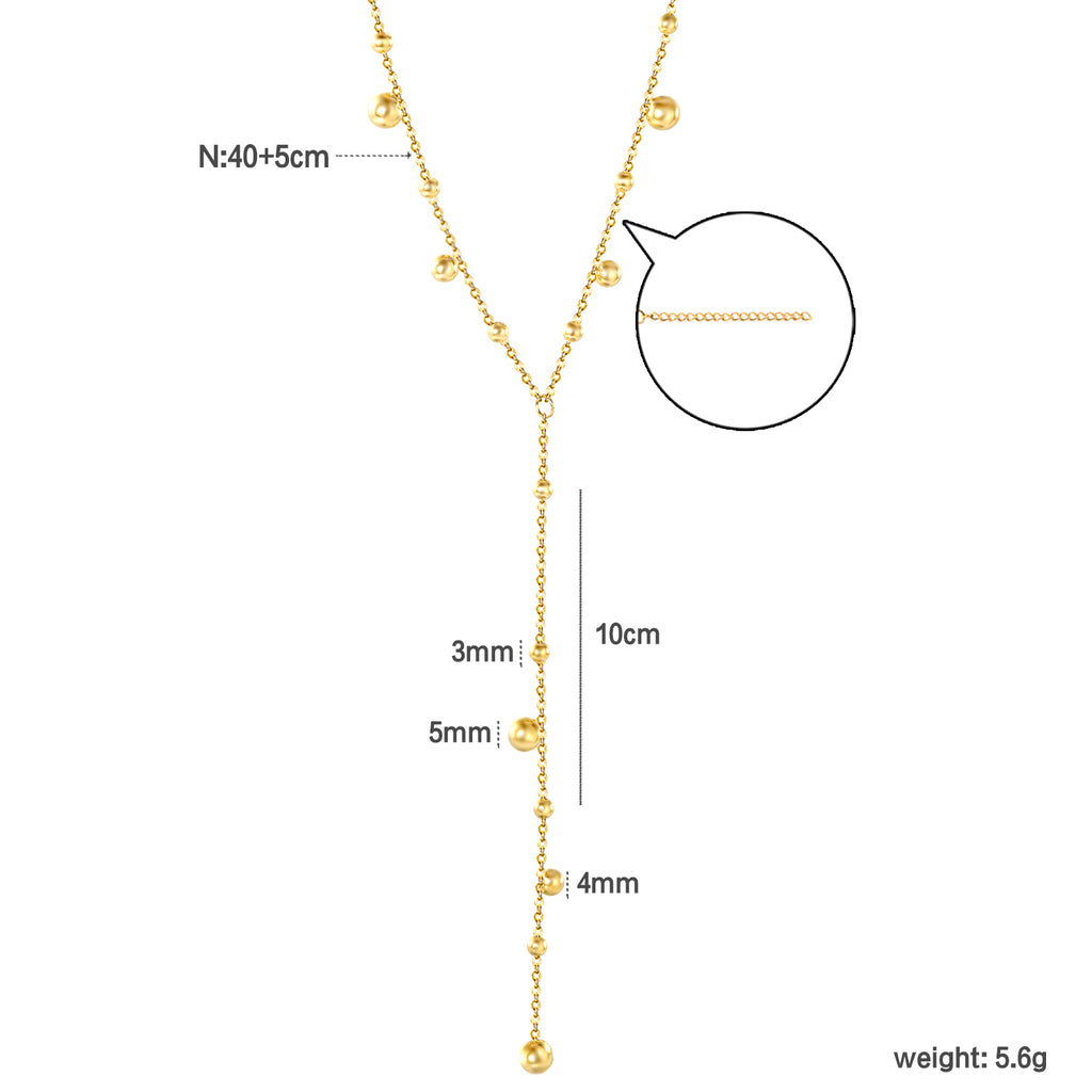 5mm+4mm+3mm Size Steel Beads 10cm Tassel 40+5cm +11.2*3.7mm Square Tail Plaque Necklace Gold