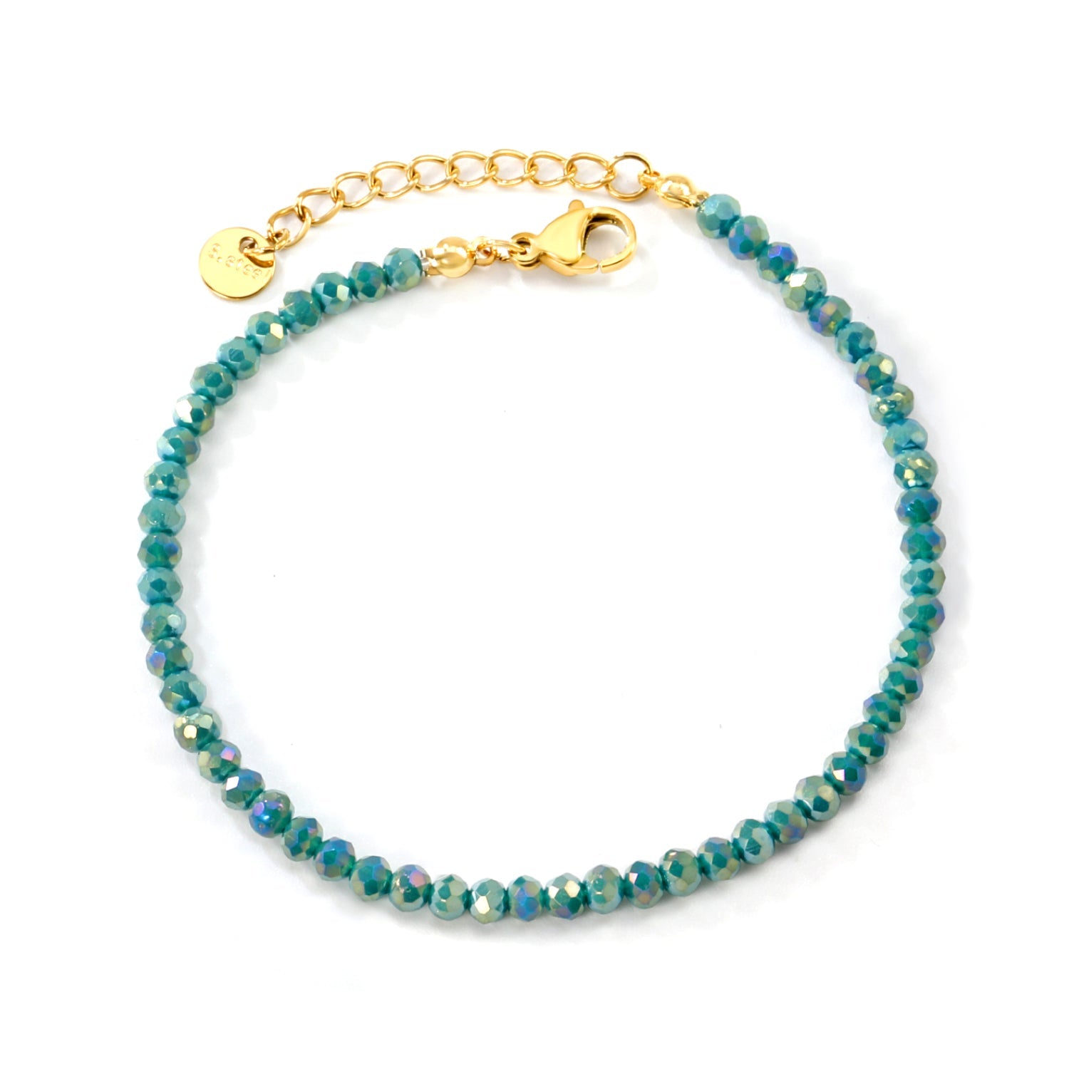 3.6mm rhombic round beads azure/mint green/colorful purple/light pink/colorful dark green Bracelet 18+3cm+6mm round tag Gold color asonjewelry