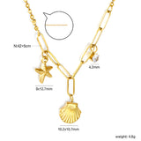 10.2*10.7mm shell+9*12.7mm starfish+4.2mm cylindrical white diamonds 42+5cm+10*3cm necklace steel/golden